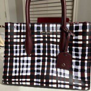 Kate Spade Burgundy and Black Checkered Satchel